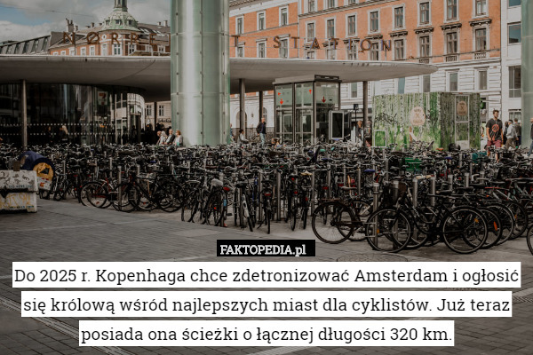 Do 2025 r. Kopenhaga chce zdetronizować Amsterdam i ogłosić się królową wśród najlepszych miast dla cyklistów. Już teraz posiada ona ścieżki o łącznej długości 320 km. 