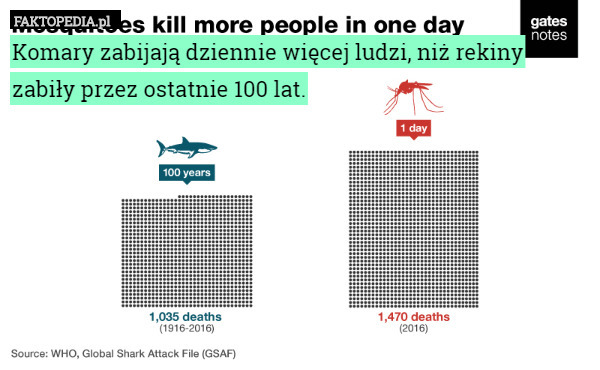 Komary zabijają dziennie więcej ludzi, niż rekiny zabiły przez ostatnie 100 lat. 