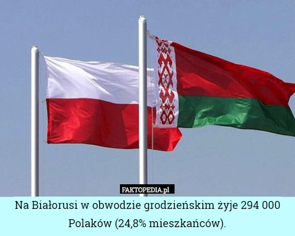Na Białorusi w obwodzie grodzieńskim żyje 294 000 Polaków (24,8% mieszkańców). 