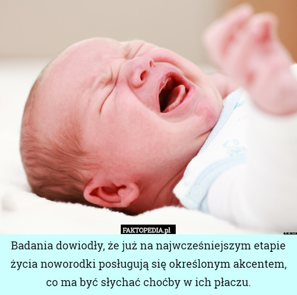 Badania dowiodły, że już na najwcześniejszym etapie życia noworodki posługują się określonym akcentem, co ma być słychać choćby w ich płaczu. 