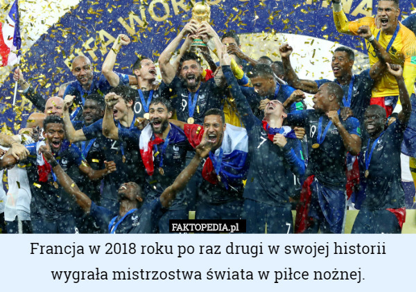 Francja w 2018 roku po raz drugi w swojej historii wygrała mistrzostwa świata w piłce nożnej. 