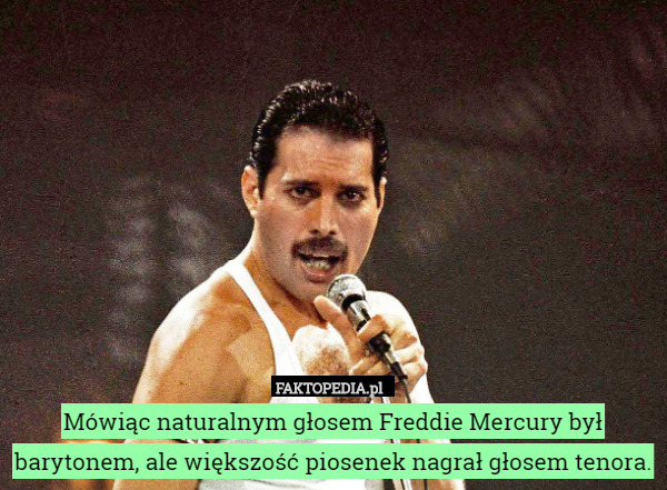 Mówiąc naturalnym głosem Freddie Mercury był barytonem, ale większość piosenek nagrał głosem tenora. 