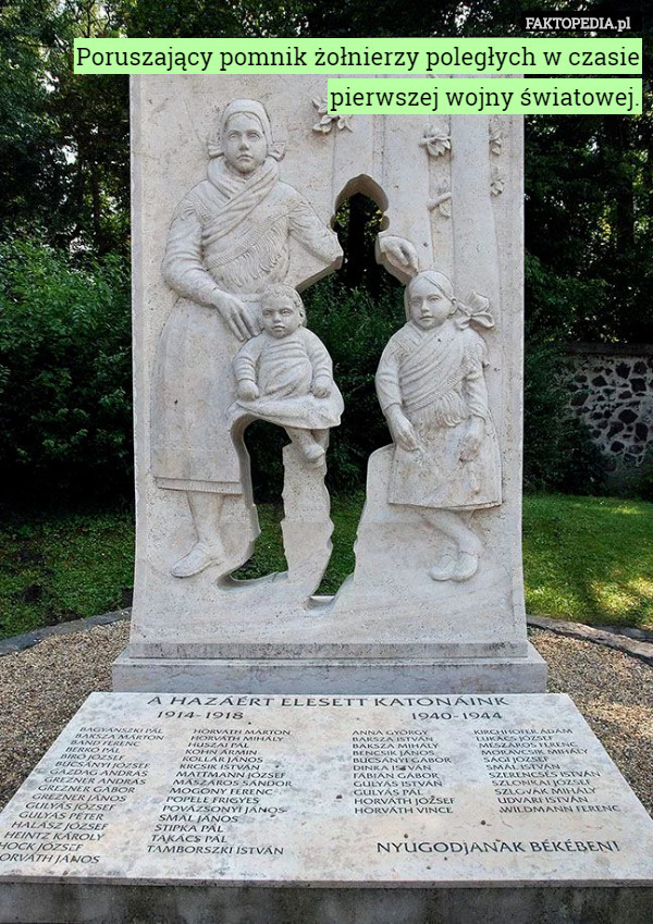 Poruszający pomnik żołnierzy poległych w czasie pierwszej wojny światowej. 