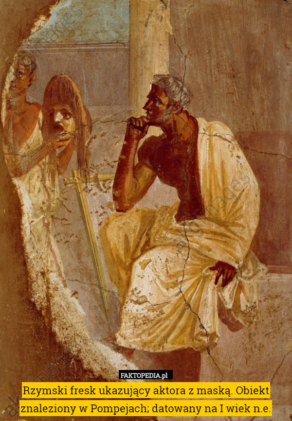 Rzymski fresk ukazujący aktora z maską. Obiekt znaleziony w Pompejach; datowany na I wiek n.e. 