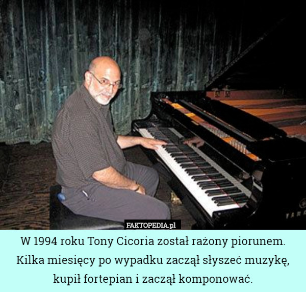 W 1994 roku Tony Cicoria został rażony piorunem. Kilka miesięcy po wypadku zaczął słyszeć muzykę, kupił fortepian i zaczął komponować. 