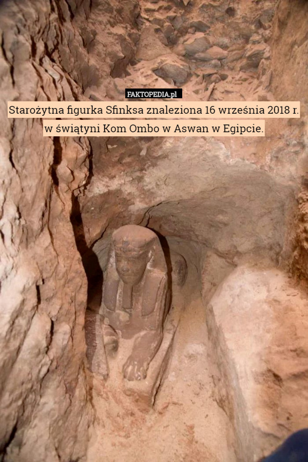 Starożytna figurka Sfinksa znaleziona 16 września 2018 r. w świątyni Kom Ombo w Aswan w Egipcie. 