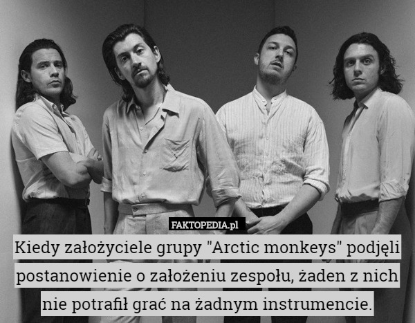Kiedy założyciele grupy "Arctic monkeys" podjęli postanowienie o założeniu zespołu, żaden z nich nie potrafił grać na żadnym instrumencie. 