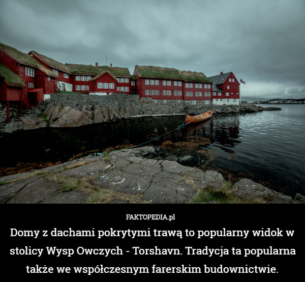 Domy z dachami pokrytymi trawą to popularny widok w stolicy Wysp Owczych - Torshavn. Tradycja ta popularna także we współczesnym farerskim budownictwie. 