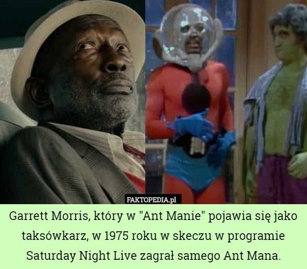Garrett Morris, który w "Ant Manie" pojawia się jako taksówkarz, w 1975 roku w skeczu w programie Saturday Night Live zagrał samego Ant Mana. 