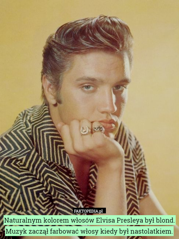Naturalnym kolorem włosów Elvisa Presleya był blond. Muzyk zaczął farbować włosy kiedy był nastolatkiem. 