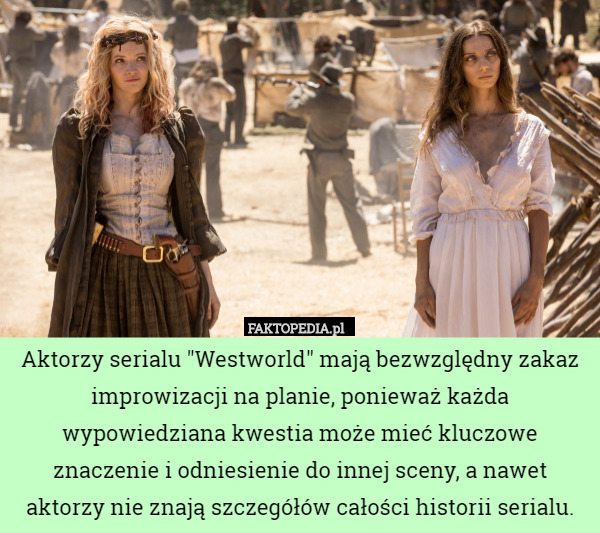 Aktorzy serialu "Westworld" mają bezwzględny zakaz improwizacji na planie, ponieważ każda wypowiedziana kwestia może mieć kluczowe znaczenie i odniesienie do innej sceny, a nawet aktorzy nie znają szczegółów całości historii serialu. 