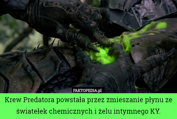Krew Predatora powstała przez zmieszanie płynu ze światełek chemicznych i żelu intymnego KY. 