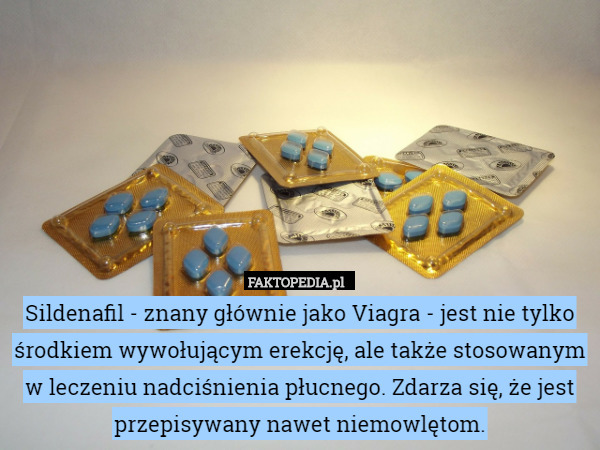 Sildenafil - znany głównie jako Viagra - jest nie tylko środkiem wywołującym erekcję, ale także stosowanym w leczeniu nadciśnienia płucnego. Zdarza się, że jest przepisywany nawet niemowlętom. 