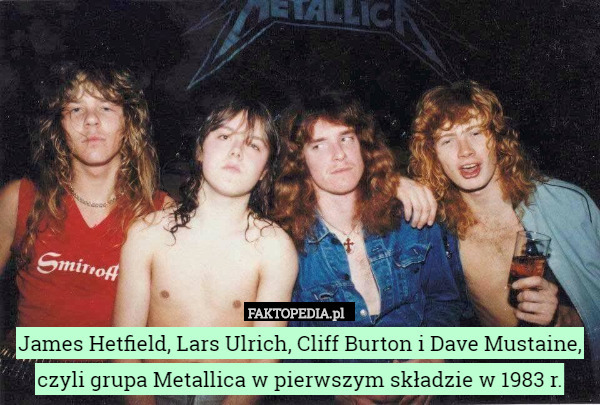 James Hetfield, Lars Ulrich, Cliff Burton i Dave Mustaine, czyli grupa Metallica w pierwszym składzie w 1983 r. 