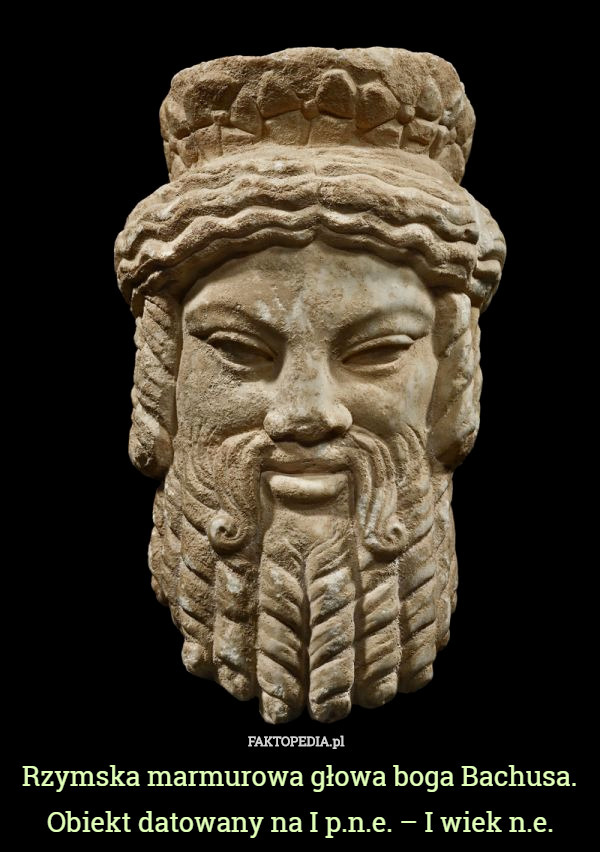 Rzymska marmurowa głowa boga Bachusa. Obiekt datowany na I p.n.e. – I wiek n.e. 