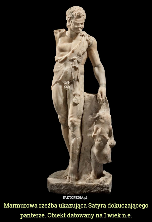 Marmurowa rzeźba ukazująca Satyra dokuczającego panterze. Obiekt datowany na I wiek n.e. 