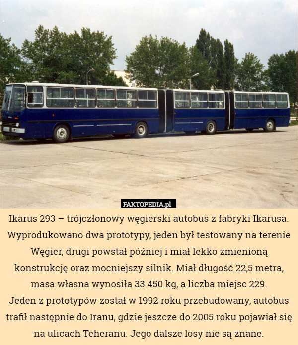 Ikarus 293 – trójczłonowy węgierski autobus z fabryki Ikarusa. Wyprodukowano dwa prototypy, jeden był testowany na terenie Węgier, drugi powstał później i miał lekko zmienioną konstrukcję oraz mocniejszy silnik. Miał długość 22,5 metra, masa własna wynosiła 33 450 kg, a liczba miejsc 229.
Jeden z prototypów został w 1992 roku przebudowany, autobus trafił następnie do Iranu, gdzie jeszcze do 2005 roku pojawiał się na ulicach Teheranu. Jego dalsze losy nie są znane. 