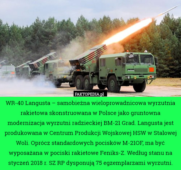 WR-40 Langusta – samobieżna wieloprowadnicowa wyrzutnia rakietowa skonstruowana w Polsce jako gruntowna modernizacja wyrzutni radzieckiej BM-21 Grad. Langusta jest produkowana w Centrum Produkcji Wojskowej HSW w Stalowej Woli. Oprócz standardowych pocisków M-21OF, ma być wyposażana w pociski rakietowe Feniks-Z. Według stanu na styczeń 2018 r. SZ RP dysponują 75 egzemplarzami wyrzutni. 