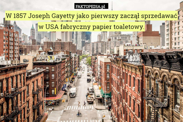 W 1857 Joseph Gayetty jako pierwszy zaczął sprzedawać w USA fabryczny papier toaletowy. 