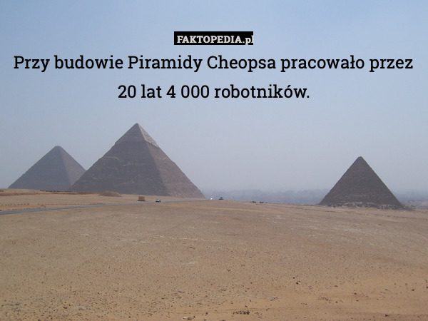 Przy budowie Piramidy Cheopsa pracowało przez 20 lat 4 000 robotników. 