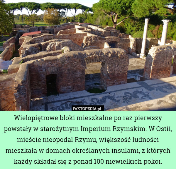 Wielopiętrowe bloki mieszkalne po raz pierwszy powstały w starożytnym Imperium Rzymskim. W Ostii, mieście nieopodal Rzymu, większość ludności mieszkała w domach określanych insulami, z których każdy składał się z ponad 100 niewielkich pokoi. 