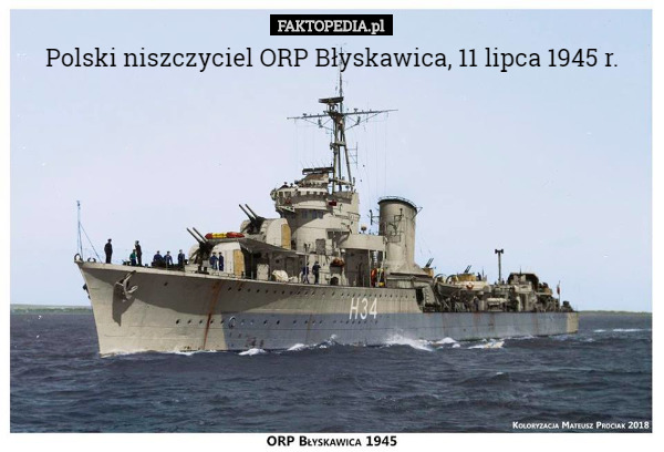 Polski niszczyciel ORP Błyskawica, 11 lipca 1945 r. 