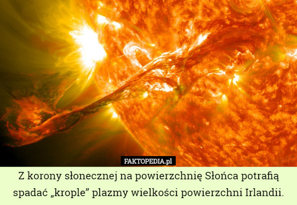 Z korony słonecznej na powierzchnię Słońca potrafią spadać „krople” plazmy wielkości powierzchni Irlandii. 