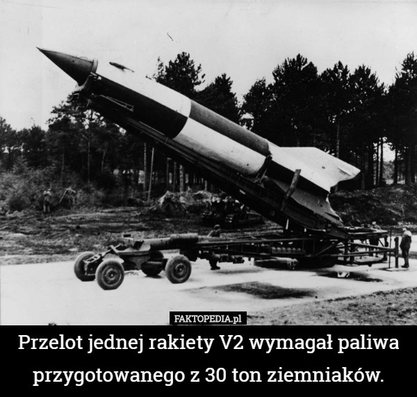 Przelot jednej rakiety V2 wymagał paliwa przygotowanego z 30 ton ziemniaków. 