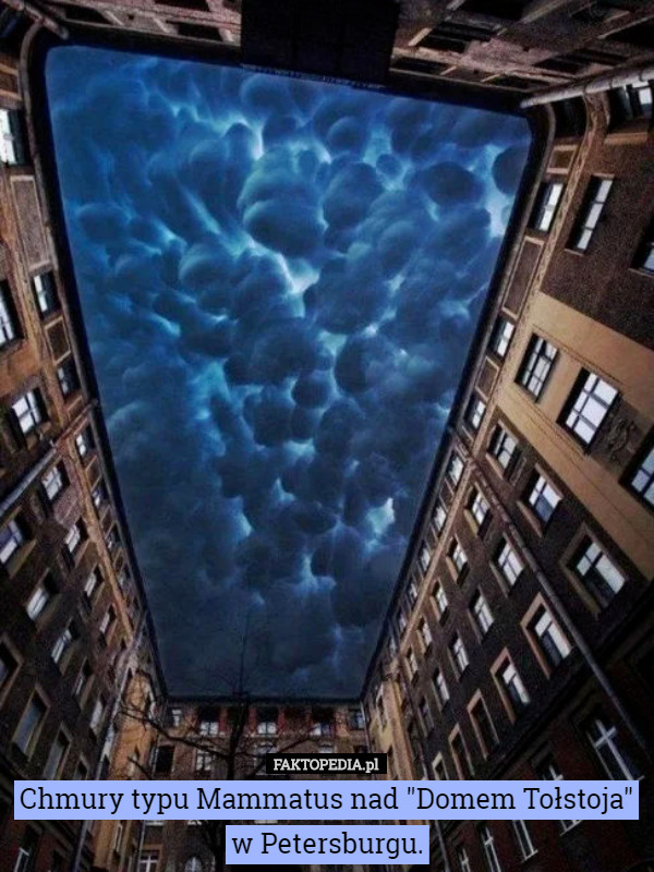 Chmury typu Mammatus nad "Domem Tołstoja" w Petersburgu. 