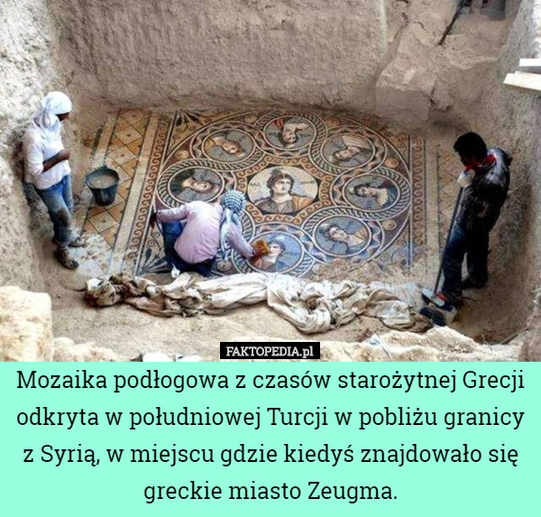 Mozaika podłogowa z czasów starożytnej Grecji odkryta w południowej Turcji w pobliżu granicy z Syrią, w miejscu gdzie kiedyś znajdowało się greckie miasto Zeugma. 