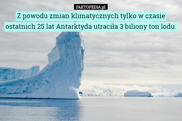 Z powodu zmian klimatycznych tylko w czasie ostatnich 25 lat Antarktyda utraciła 3 biliony ton lodu. 