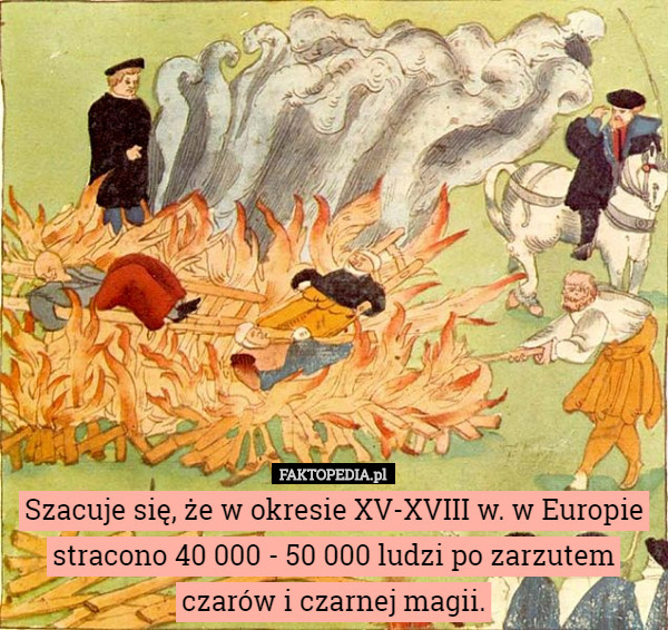 Szacuje się, że w okresie XV-XVIII w. w Europie stracono 40 000 - 50 000 ludzi po zarzutem czarów i czarnej magii. 