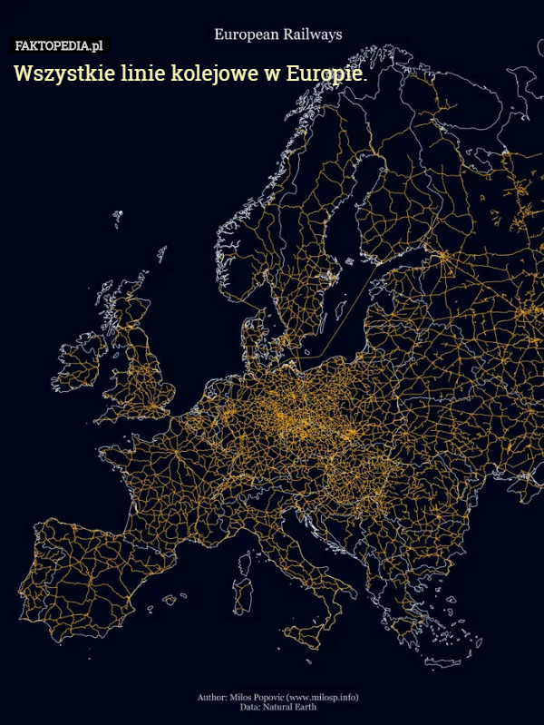 Wszystkie linie kolejowe w Europie. 