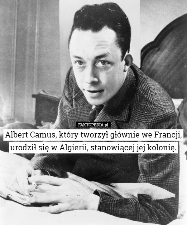 Albert Camus, który tworzył głównie we Francji, urodził się w Algierii, stanowiącej jej kolonię. 
