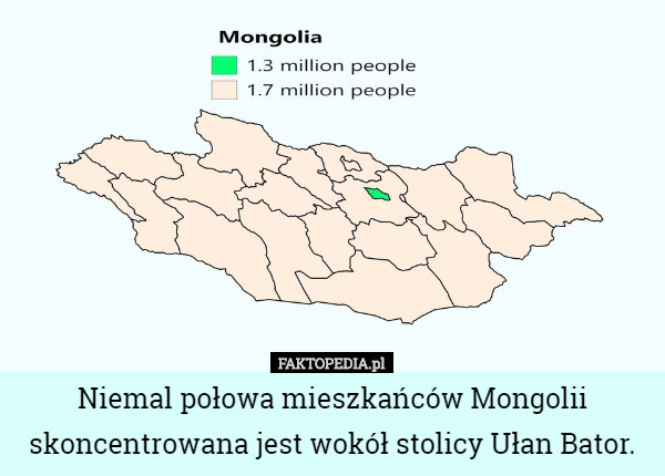 Niemal połowa mieszkańców Mongolii skoncentrowana jest wokół stolicy Ułan Bator. 