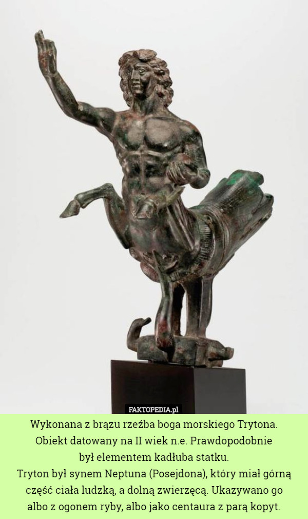 Wykonana z brązu rzeźba boga morskiego Trytona.
 Obiekt datowany na II wiek n.e. Prawdopodobnie
 był elementem kadłuba statku.
Tryton był synem Neptuna (Posejdona), który miał górną część ciała ludzką, a dolną zwierzęcą. Ukazywano go
 albo z ogonem ryby, albo jako centaura z parą kopyt. 