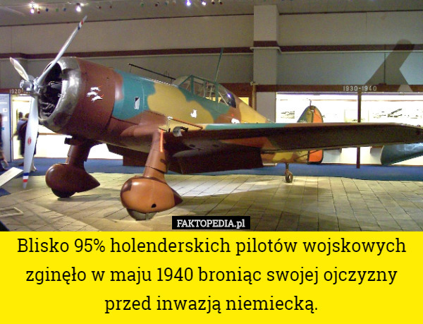 Blisko 95% holenderskich pilotów wojskowych zginęło w maju 1940 broniąc swojej ojczyzny przed inwazją niemiecką. 