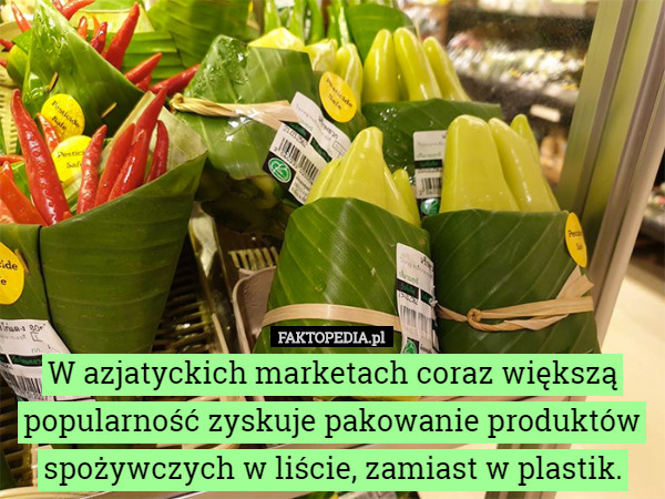 W azjatyckich marketach coraz większą popularność zyskuje pakowanie produktów spożywczych w liście, zamiast w plastik. 