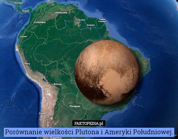 Porównanie wielkości Plutona i Ameryki Południowej. 