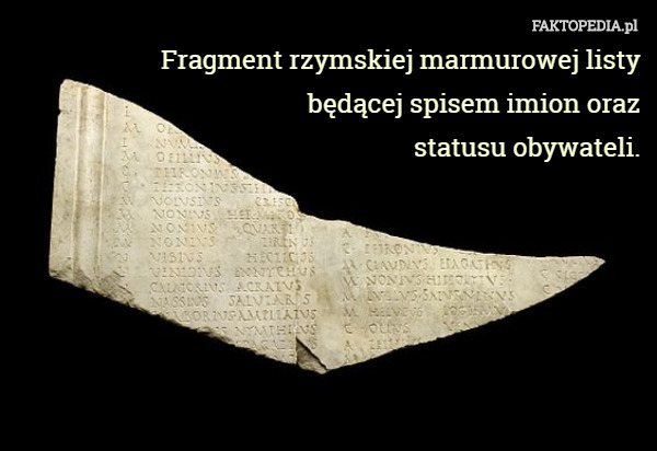 Fragment rzymskiej marmurowej listy
 będącej spisem imion oraz
 statusu obywateli. 