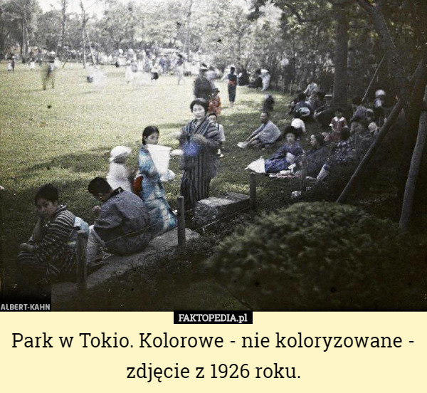 Park w Tokio. Kolorowe - nie koloryzowane - zdjęcie z 1926 roku. 