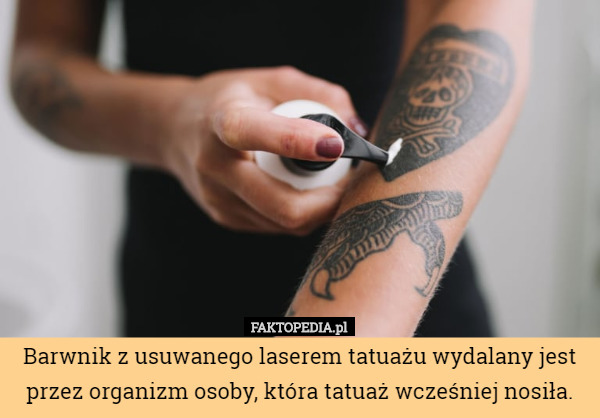 Barwnik z usuwanego laserem tatuażu wydalany jest przez organizm osoby, która tatuaż wcześniej nosiła. 