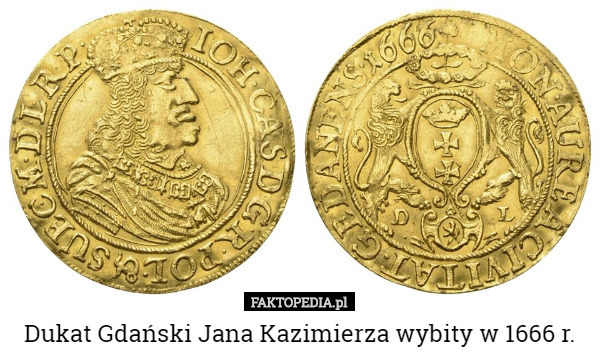 Dukat Gdański Jana Kazimierza wybity w 1666 r. 