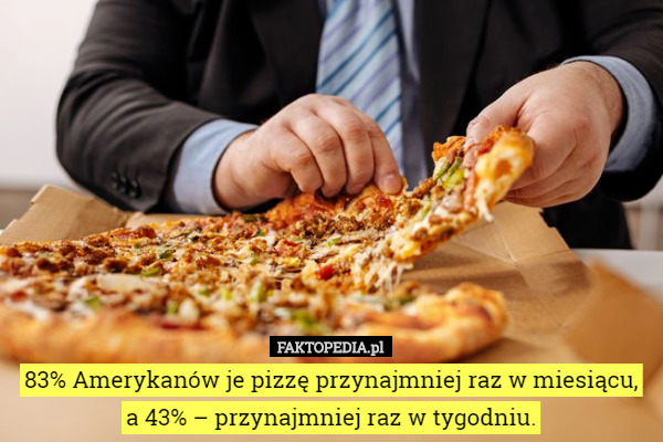 83% Amerykanów je pizzę przynajmniej raz w miesiącu, a 43% – przynajmniej raz w tygodniu. 