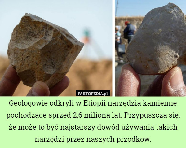 Geologowie odkryli w Etiopii narzędzia kamienne pochodzące sprzed 2,6 miliona lat. Przypuszcza się, że może to być najstarszy dowód używania takich narzędzi przez naszych przodków. 