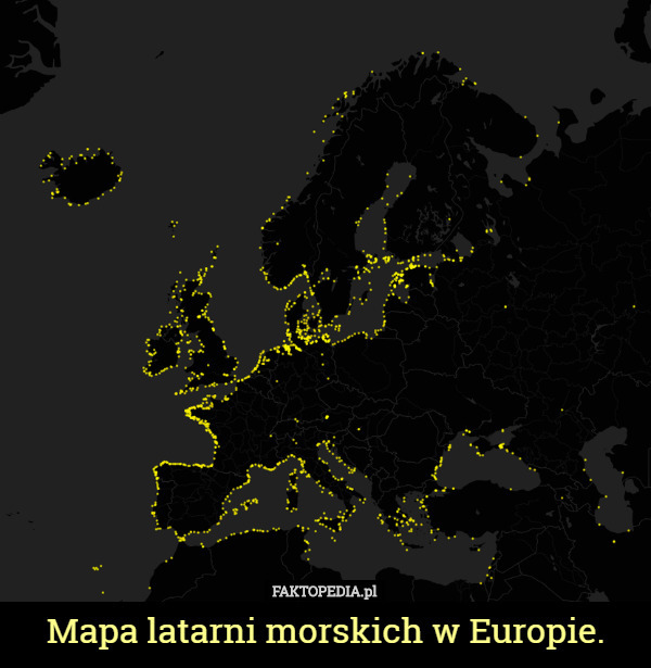 Mapa latarni morskich w Europie. 