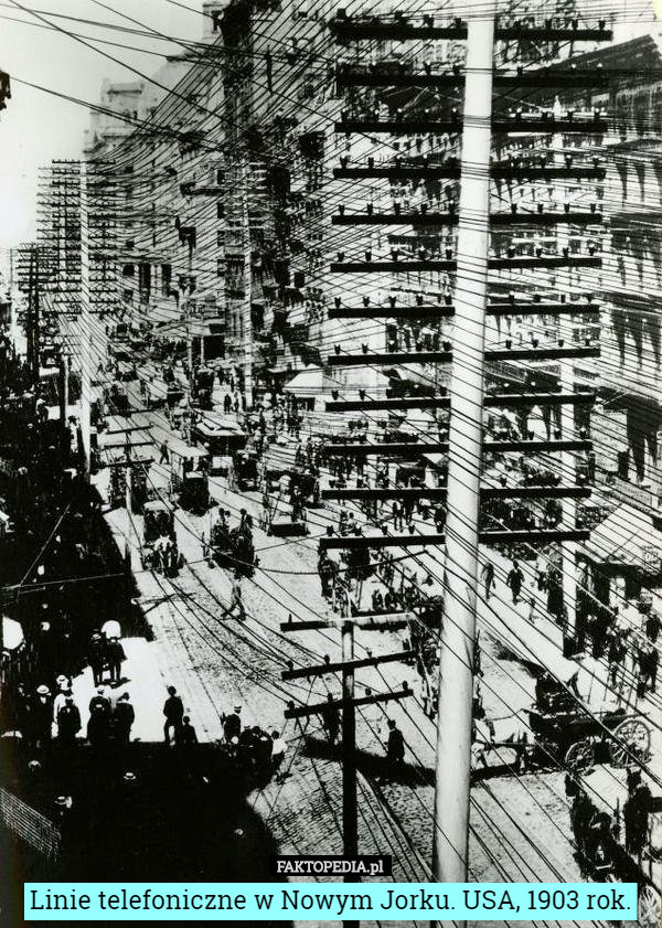 Linie telefoniczne w Nowym Jorku. USA, 1903 rok. 
