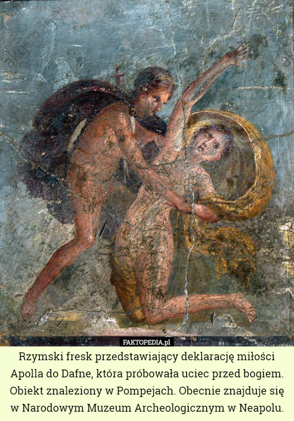 Rzymski fresk przedstawiający deklarację miłości Apolla do Dafne, która próbowała uciec przed bogiem. Obiekt znaleziony w Pompejach. Obecnie znajduje się w Narodowym Muzeum Archeologicznym w Neapolu. 