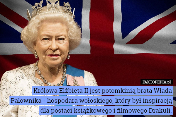 Królowa Elżbieta II jest potomkinią brata Włada Palownika - hospodara wołoskiego, który był inspiracją dla postaci książkowego i filmowego Drakuli. 