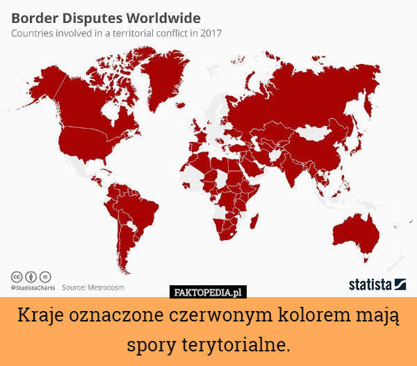 Kraje oznaczone czerwonym kolorem mają spory terytorialne. 